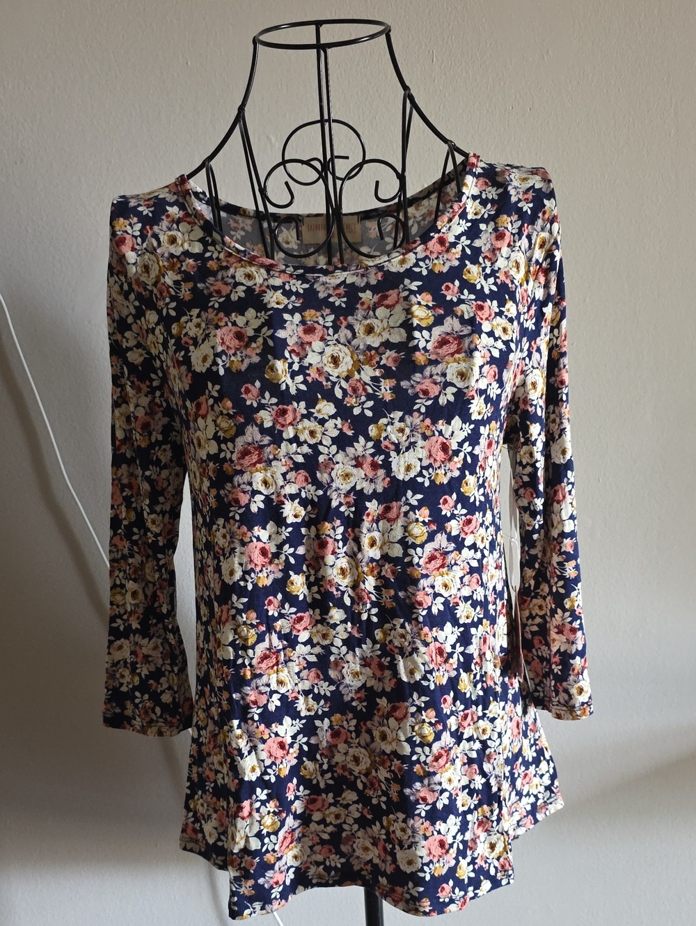 Floral Navy Long-Sleeve Women's Top